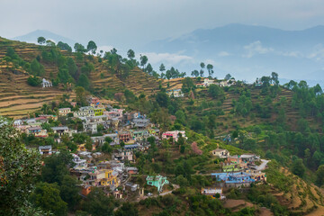 Fototapeta premium Step agriculture, or terrace agriculture, Garhwal, Uttarakhand, India.