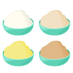 Bowl powder flour ingredients wheat illustration cooking bakery concept vector