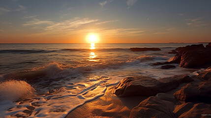 Fototapeta na wymiar sunset on the beach HD 8K wallpaper Stock Photographic Image