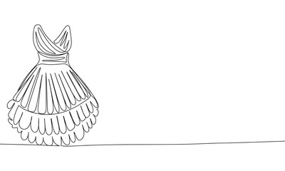 One line continuous dress. Concept minimal fashion banner. Line art, silhouette, outline, vector illustration.