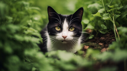 Naklejka na ściany i meble black and white cat HD 8K wallpaper Stock Photographic Image