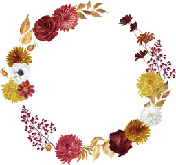 Watercolor autumn composition. Autumn wreath, bouquet, frame for invitations, cards, thanksgiving and other