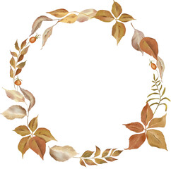 Watercolor autumn composition. Autumn wreath, bouquet, frame for invitations, cards, thanksgiving and other