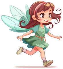 Fairy Princess in Green Dress Cartoon Character