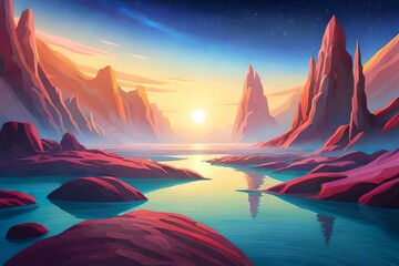 Space fantasy landscape with stars and nebulae in a deep space universe with big rocks generative ai technology