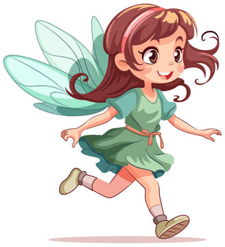 recommend clip art: Fairy Princess in Green Dress Cartoon Character