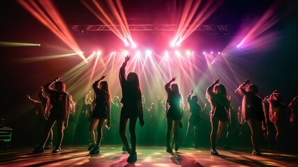 ライブハウス・コンサート会場でパフォーマンスする女性アイドルグループ
