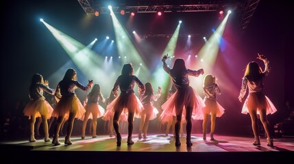 ライブハウス・コンサート会場でパフォーマンスする女性アイドルグループ
