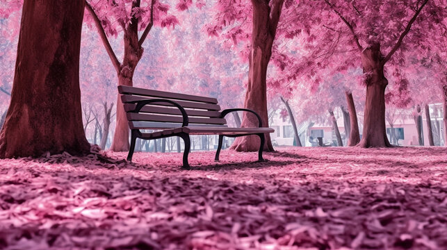 bench in the park HD 8K wallpaper Stock Photographic Image