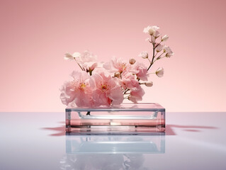 Podium for product display with floral background