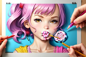 a girl who eats candy. Generative AI