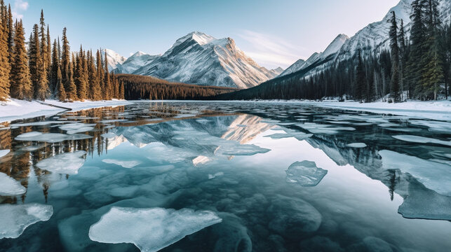 lake and mountains HD 8K wallpaper Stock Photographic Image