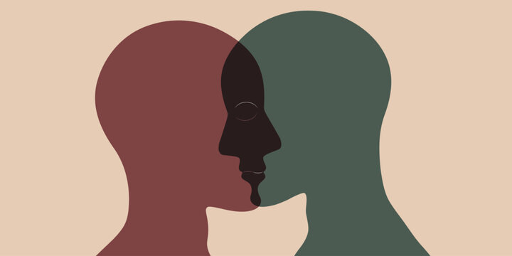 Metaphor bipolar disorder, Parkinson, Double face, Split personality, Psychology, Dual personality Mental health concept.