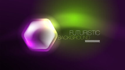 Glowing neon hexagons in dark space. Digital technology cyberspace hi-tech techno abstract background template