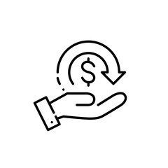 Receiving cash back. Bonus for shopping. Dollar sign with return arrow in hand. Pixel perfect, editable stroke icon
