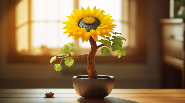 sunflower in a vase HD 8K wallpaper Stock Photographic Image