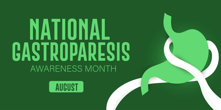 Gastroparesis awareness month August backdrop with white ribbon awareness concept. Vector poster design.