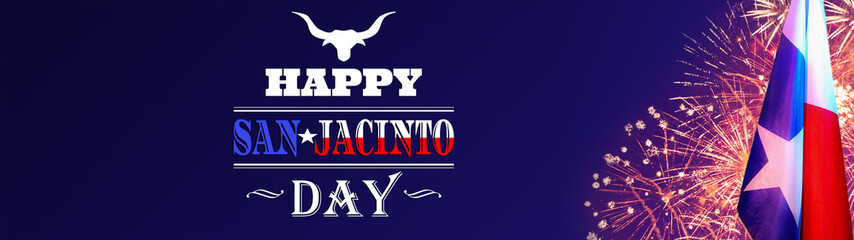 Texas flag on fireworks background. San Jacinto Day. Independence Day concept. 3d illustration.