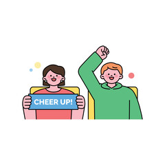 People are cheering for a sporting event. outline simple vector illustration.