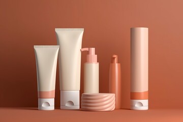 Blank cosmetic skincare makeup containers. 3D Render. Generative AI