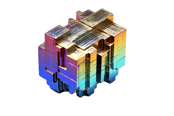 Bismuth crystal . isolated object, transparent background