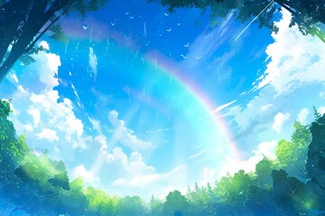 Obraz na płótnie Canvas Rainbow in the Bright Blue Sky. AI Generative