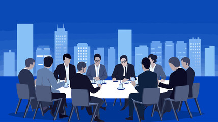 Conceptual vector illustration of a meeting scene at a company.