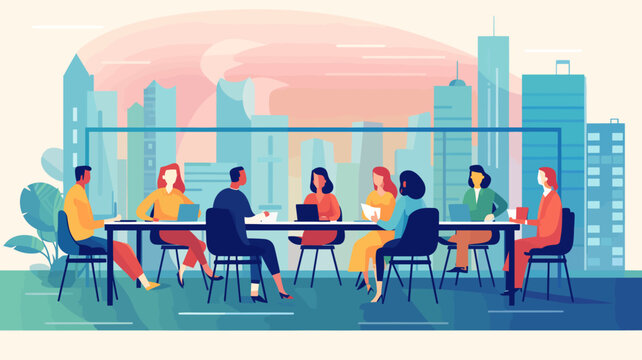 Conceptual Vector Illustration Of A Meeting Scene At A Company.