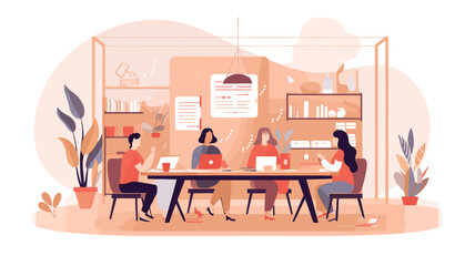 Fototapeta premium Conceptual vector illustration of a meeting scene at a company.
