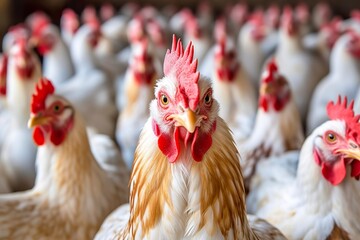 Fototapeta premium Chicken Farm with many healthy chicken and fresh eggs, AI Generative