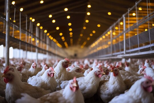 Chicken Farm for growing broiler chickens to the age of one and a half months, AI Generative