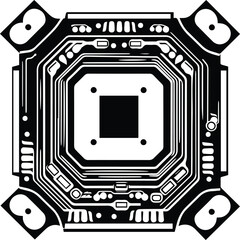 Computer Chip Logo Monochrome Design Style