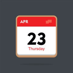 thursday 23 april icon with black background, calender icon