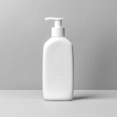 Cosmetic rounded all white soap bottle mockup on white table. AI Generative