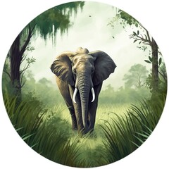 Elephant round green nature background, AI Generative