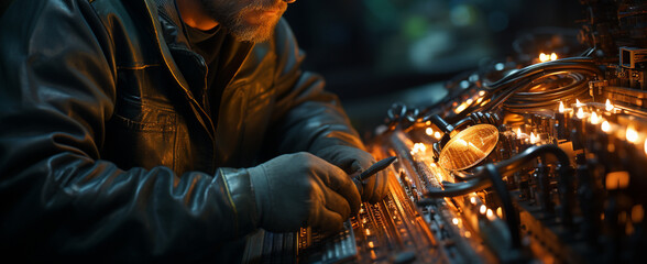 Engineer welding in factory. Generative Ai