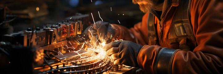 Engineer welding in factory. Generative Ai