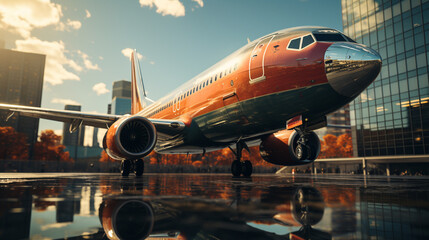 Obraz premium Airplane flying. Generative Ai