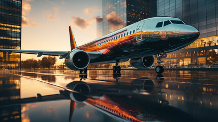 Fototapeta premium Airplane flying. Generative Ai