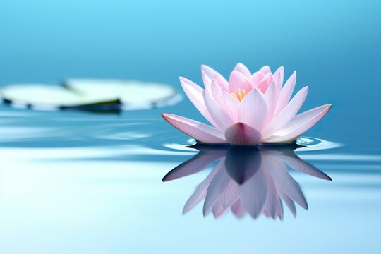 A floating lotus flower on the calm surface of a pond symbolizes the potential for transformation and spiritual growth through the practice of meditation and mindfulness. AI Generative