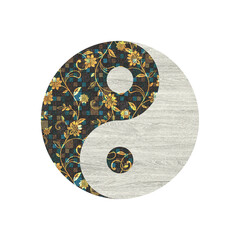  yin yang art colorful design illustration wood texture.