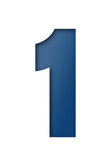 number cut paper 1 blue isolated on transparent background