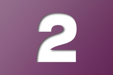 number cut paper 2 dark purple isolated on transparent background