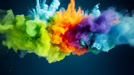 Colorful rainbow holi paint color powder explosion isolated white wide panorama background. - obrazy, fototapety, plakaty