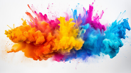 Fototapeta na wymiar Colorful rainbow holi paint color powder explosion isolated white wide panorama background.