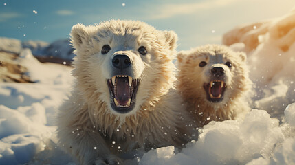 Obraz na płótnie Canvas Two bear at winter. Generative Ai