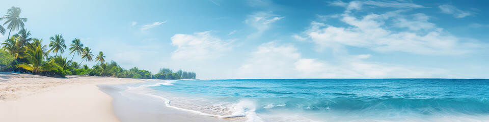 Fototapeta na wymiar Beautiful tropical beach with coconut palm trees and blue sky. created with generative AI technology.