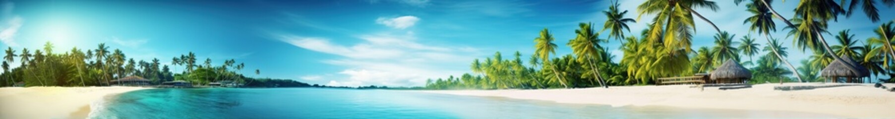 Fototapeta na wymiar Beautiful tropical beach with coconut palm trees and blue sky. created with generative AI technology.