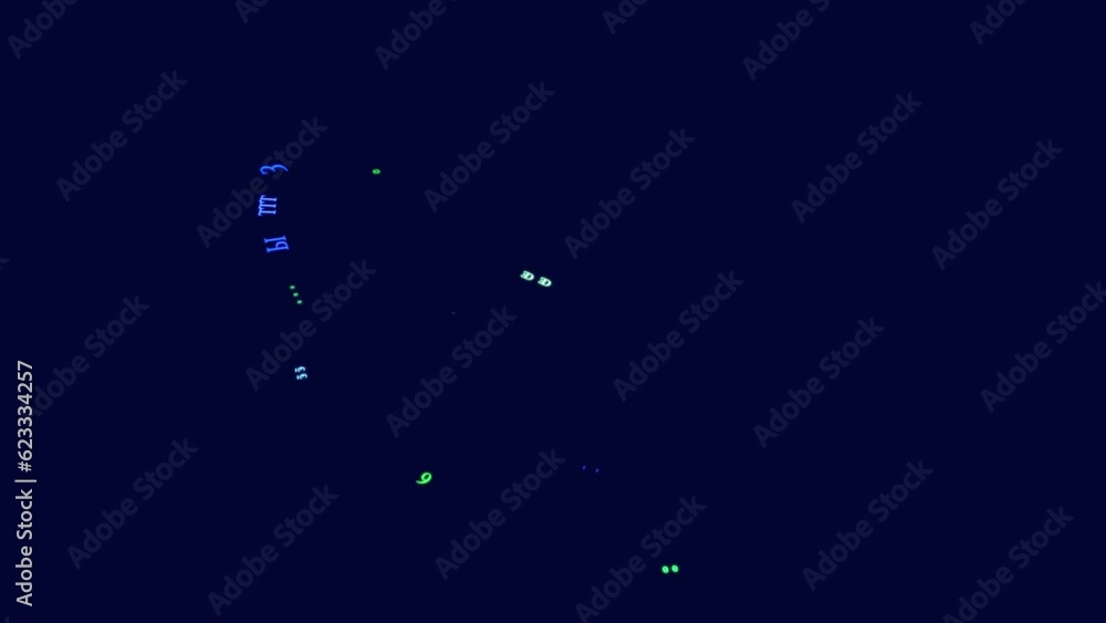 Poster symbols form whorls, information ai construction of digits. vj loop hologram abstract multicolored b