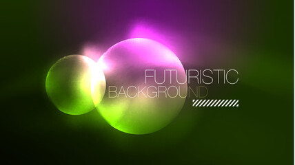 Neon glowing circles, magic energy space light concept, abstract background wallpaper design